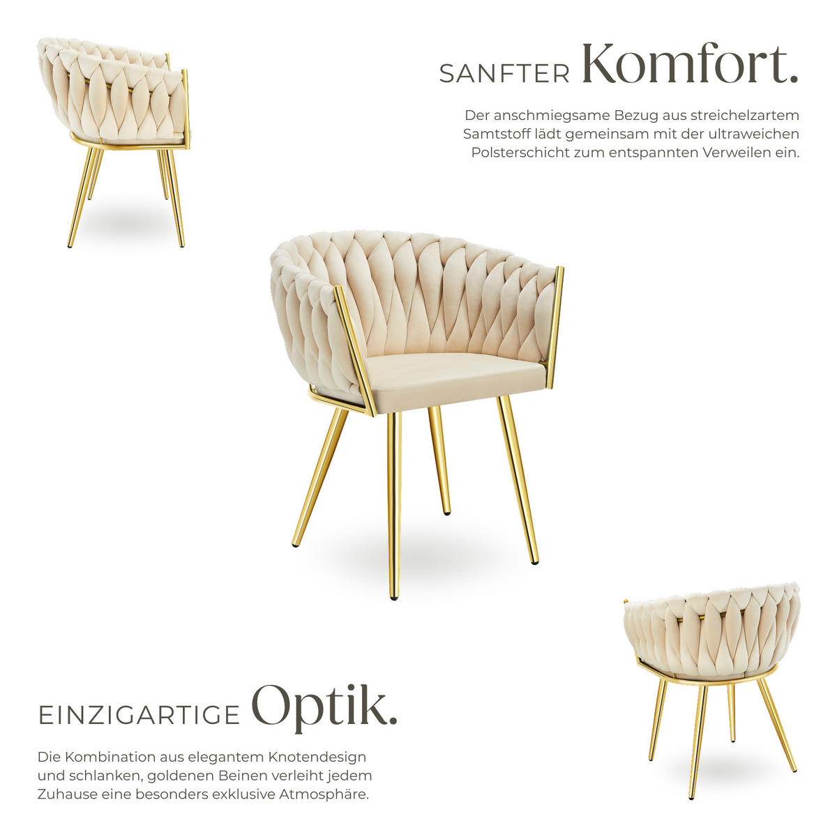 ESSZIMMERSTUHL 4er Set Astano,60,5 x 55 x 75 cm,sandfarben/gold - Sandfarben/Goldfarben, Textil (60.5/75/55cm) - tectake