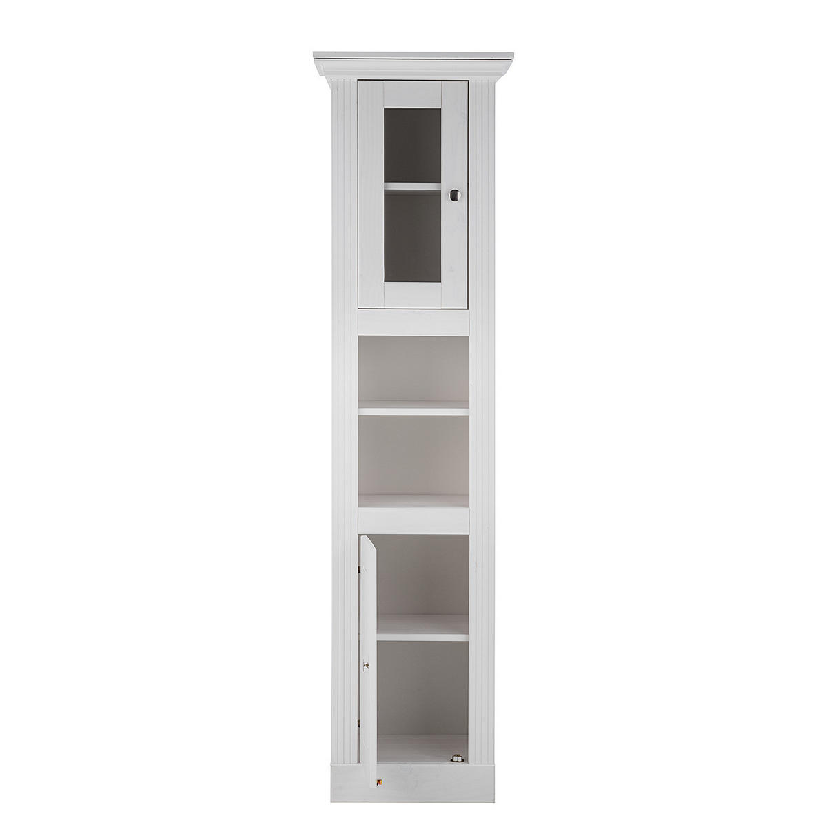 MASSIVER HOCHSCHRANK - Kiefer massiv - Silberfarben/Weiß, Holz/Metall (50/185/40cm) - home24