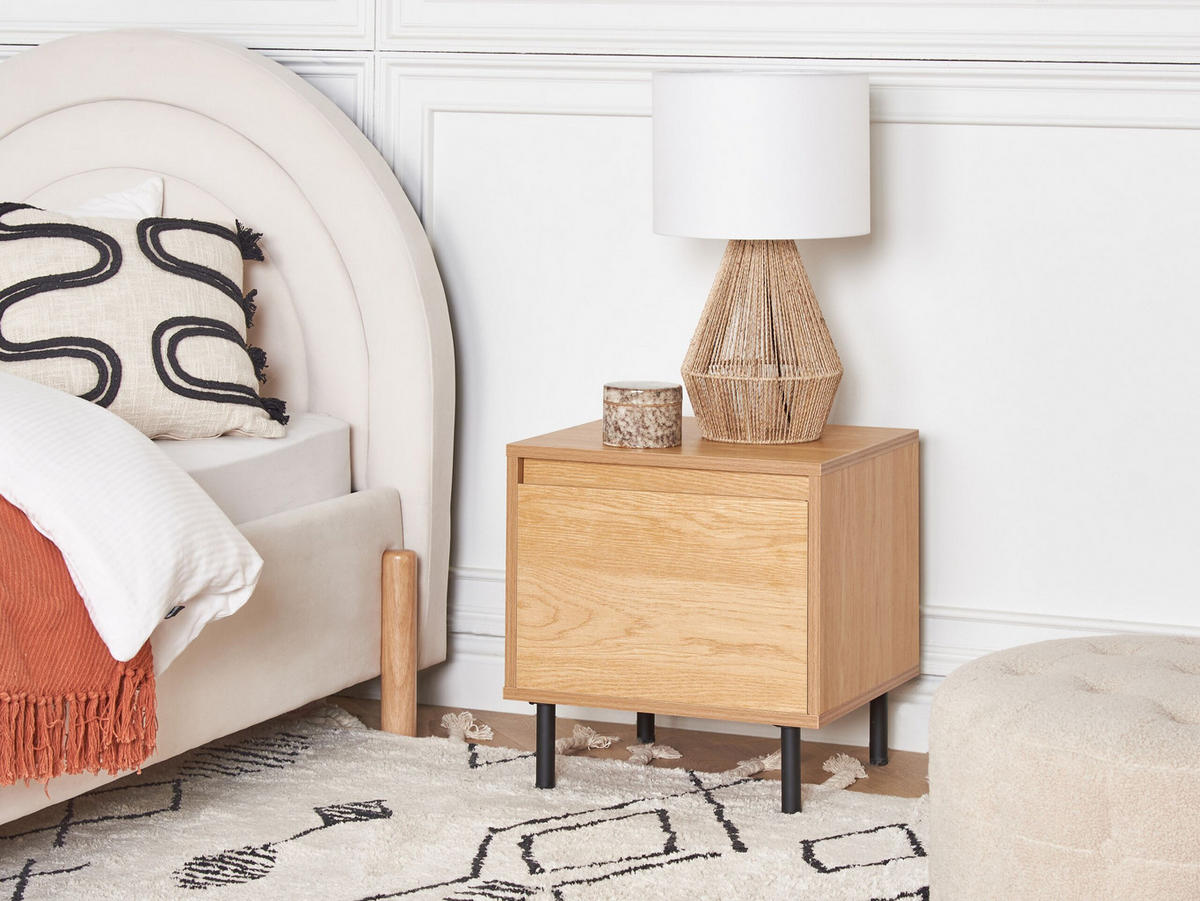 NACHTTISCH heller Holzfarbton/schwarz 1 Schublade Nikea - Hellbraun/Schwarz, Holzwerkstoff (45/45/40cm) - Beliani