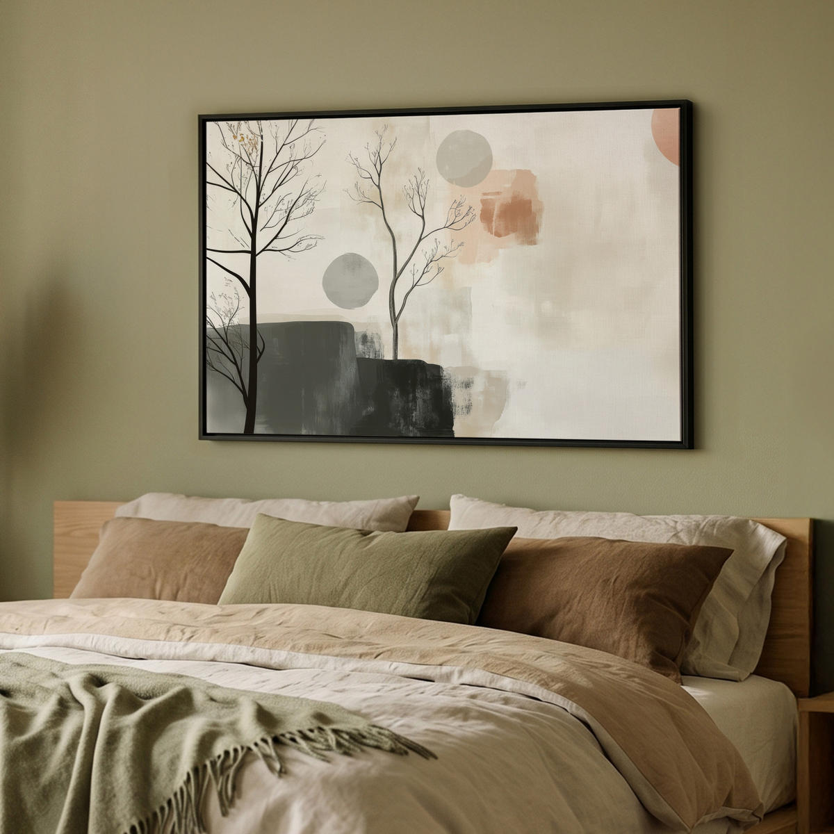 LEINWAND Bilder mit Rahmen - Wabi sabi - Beige - Pflanze - 90x60 - Sandfarben, Textil (90/60cm) - MuchoWow
