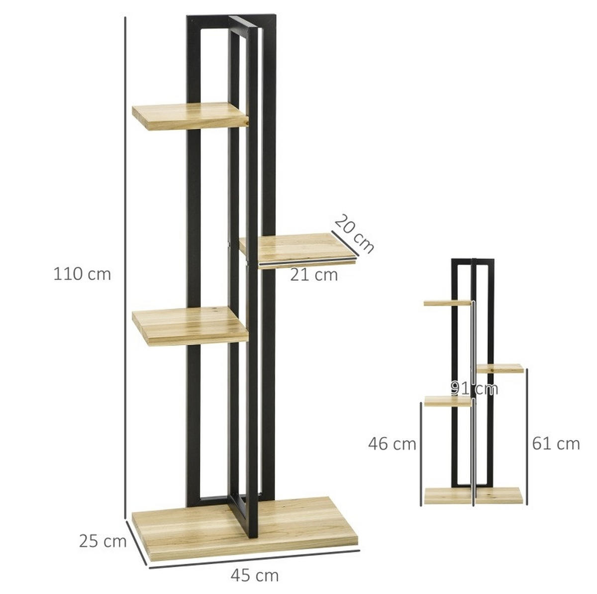 BLUMENTREPPE aus Holz 45x25x110 cm in Schwarz - Schwarz, Holz (25/110/45cm) - Modfu