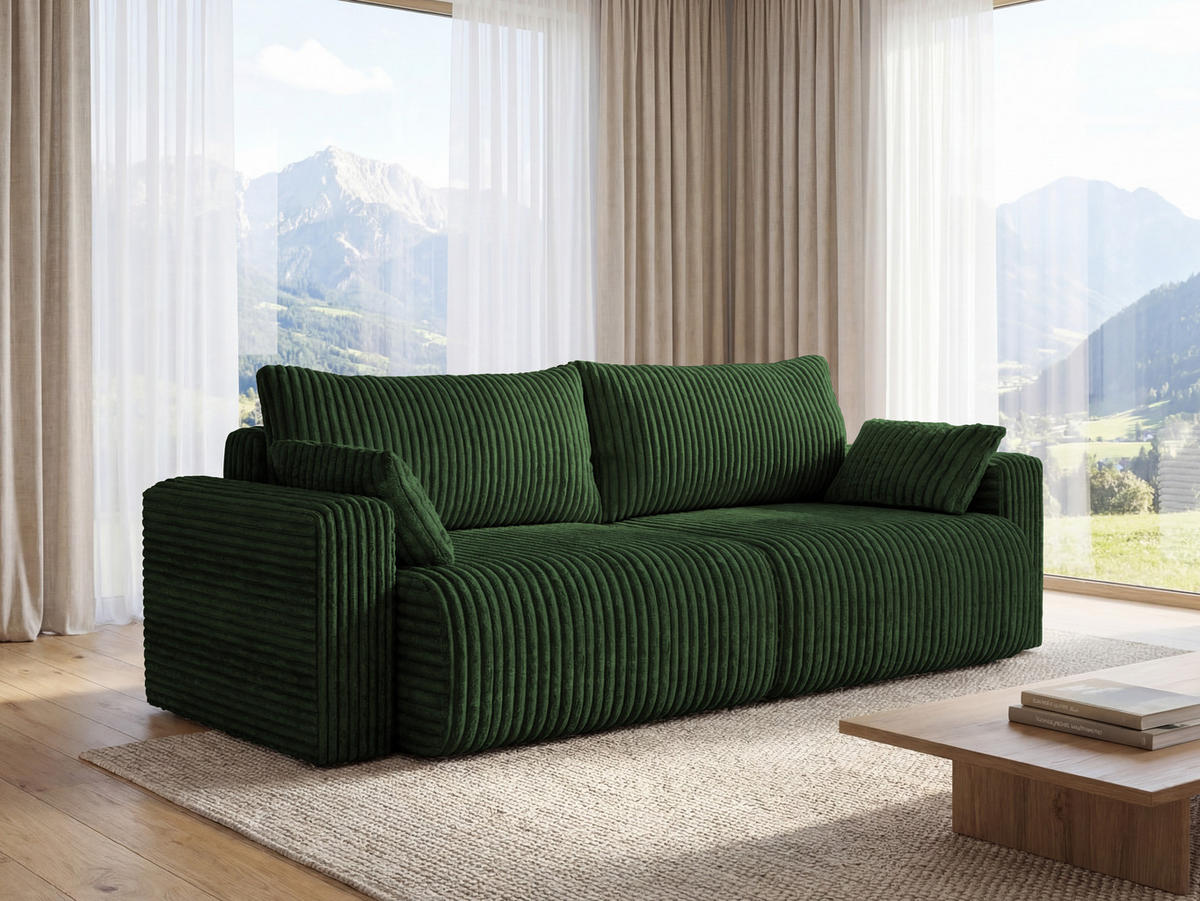 SOFA Kola mit Bettkasten und Schlaffunktion, Cordstoff - Dunkelblau, Holzwerkstoff (244/85/95cm) - 4ALL HOME
