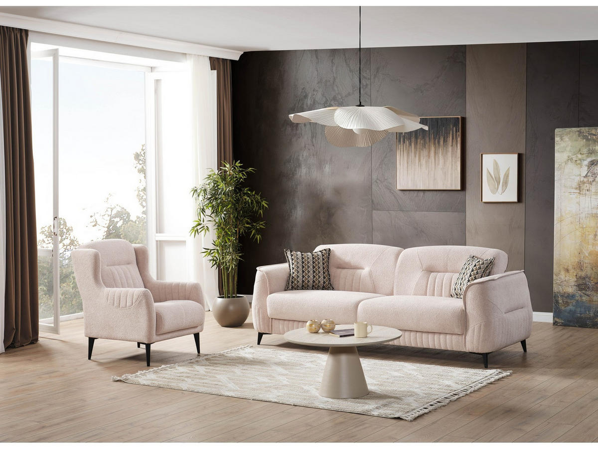 SITZGARNITUR Pasto, Beige Stellvariante 3+3+1 - Beige, Holzwerkstoff/Kunststoff (240/87/98cm)