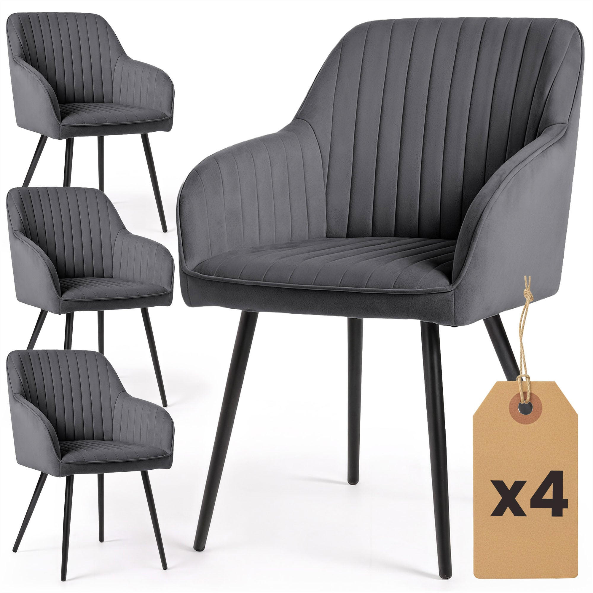 RAUMHIRSCH FURNITURE ČALOUNĚNÁ ŽIDLE, sada 4 ks, kovové nohy grafitové, černá 54,5/82/58