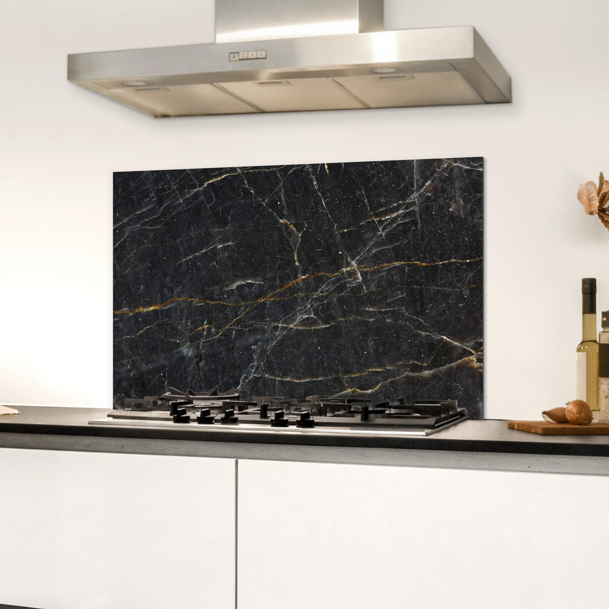 SPRITZSCHUTZ KÜCHE Marmor - Schwarz - Gold - Grau - Marmorstruktur 60x40 cm - Goldfarben, Metall (60/0.3/40cm) - MuchoWow