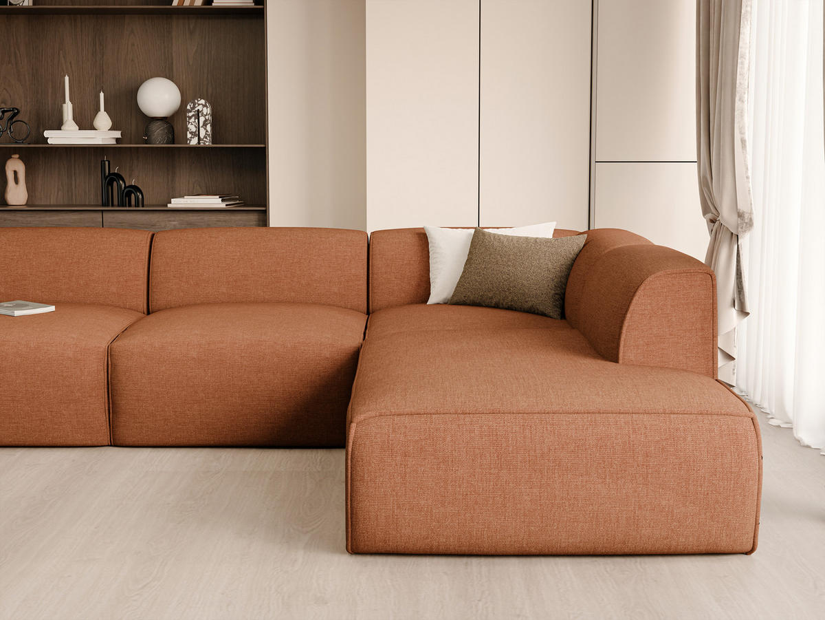 WOHNLANDSCHAFT DOVE Chenille-Stoff in Orange - Orange, Holzwerkstoff/Kunststoff (300/85/200cm) - Idohome