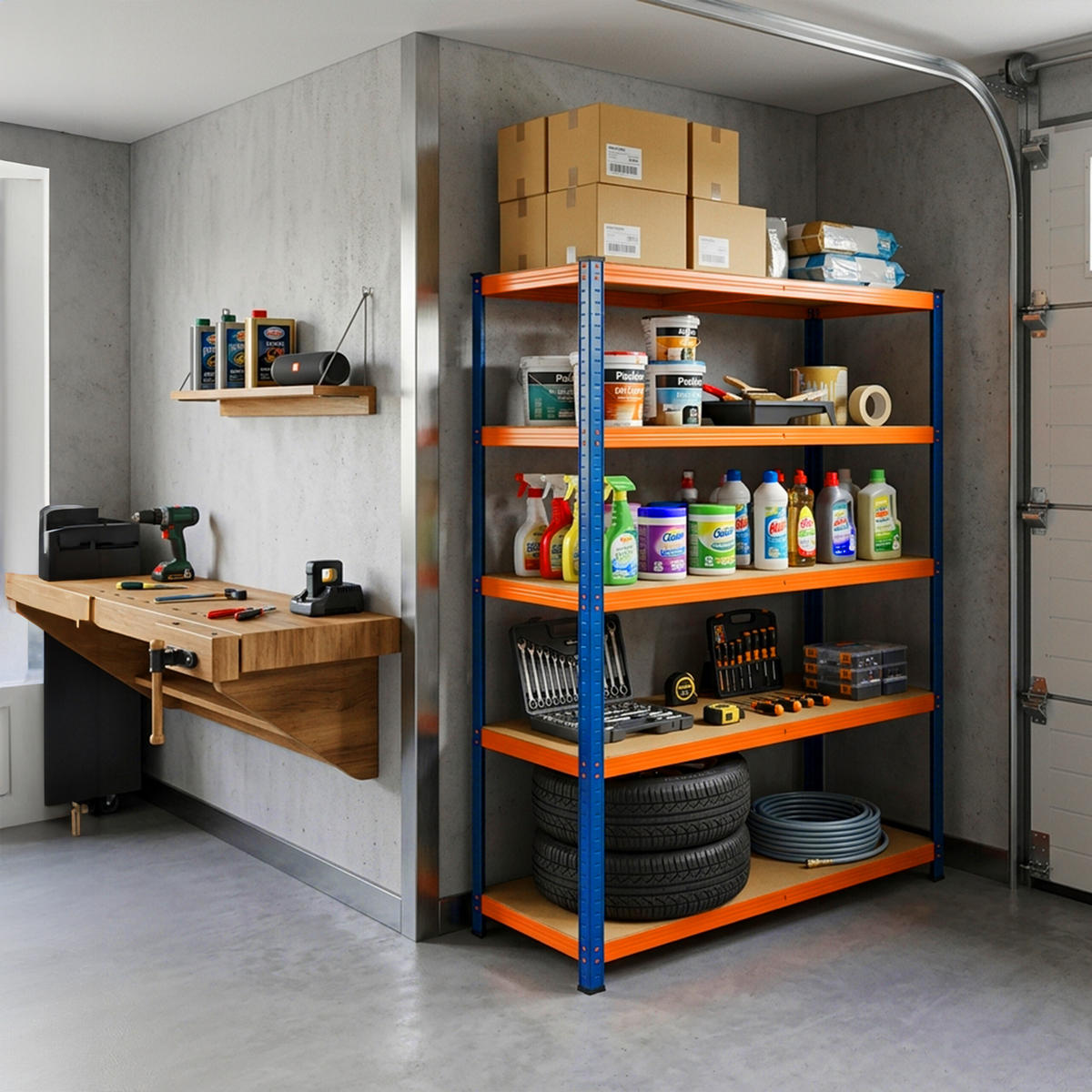 SCHWERLASTREGAL Blau Orange 5 Ebenen Metall - Multicolor, Holzwerkstoff/Kunststoff (100/200/60cm) - Relaxdays