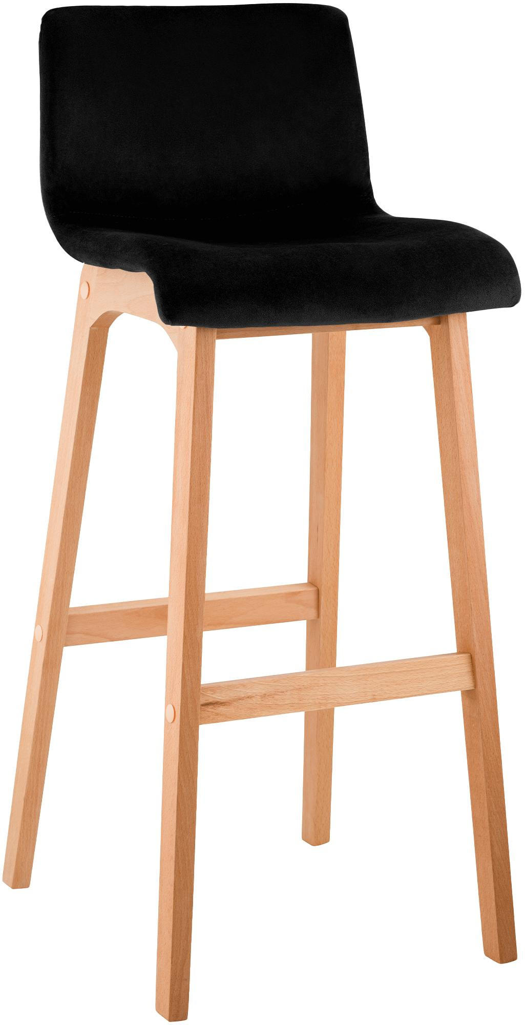BARHOCKER Samt Schwarz - Eukalyptusholzfarben/Schwarz, Holz/Textil (41/101/46cm) - CLP