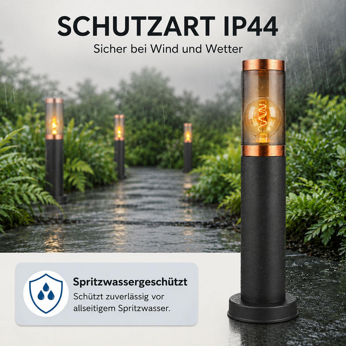 LED WEGLEUCHTE Edelstahl Schwarz Kupfer - Schwarz, Metall (12.7/12.7/45cm) - Globo Lighting