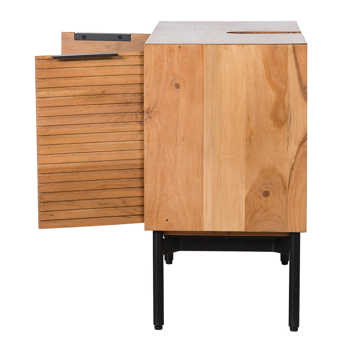 MASSIVER WASCHBECKENUNTERSCHRANK - Akazie massiv - Schwarz/Akaziefarben, Holz/Metall (80/66/38cm) - home24