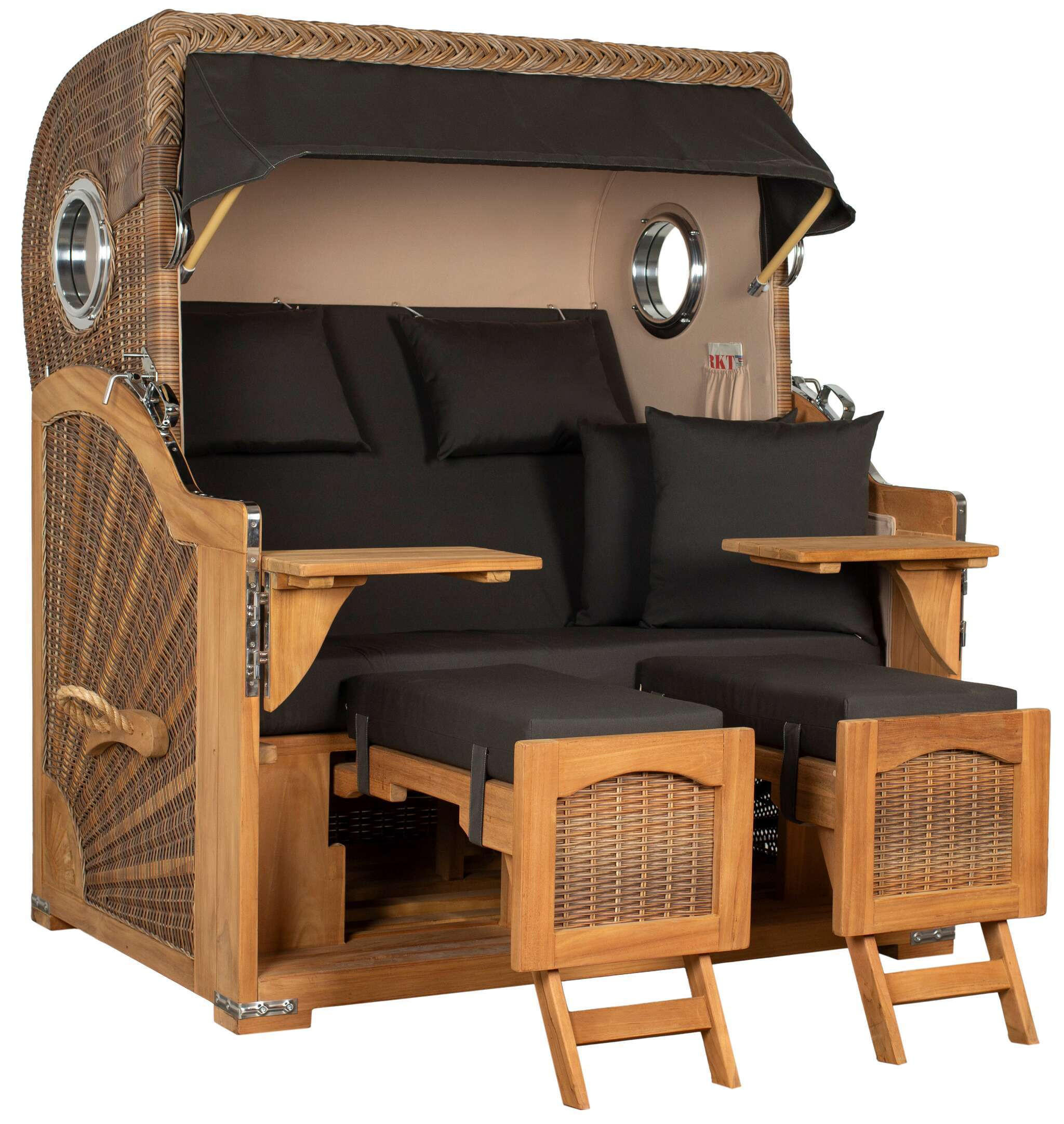 STRANDKORB XXL Düne Grande Teak Banana - Schwarz/Braun, Metall (142/170/95cm) - Mr. Deko