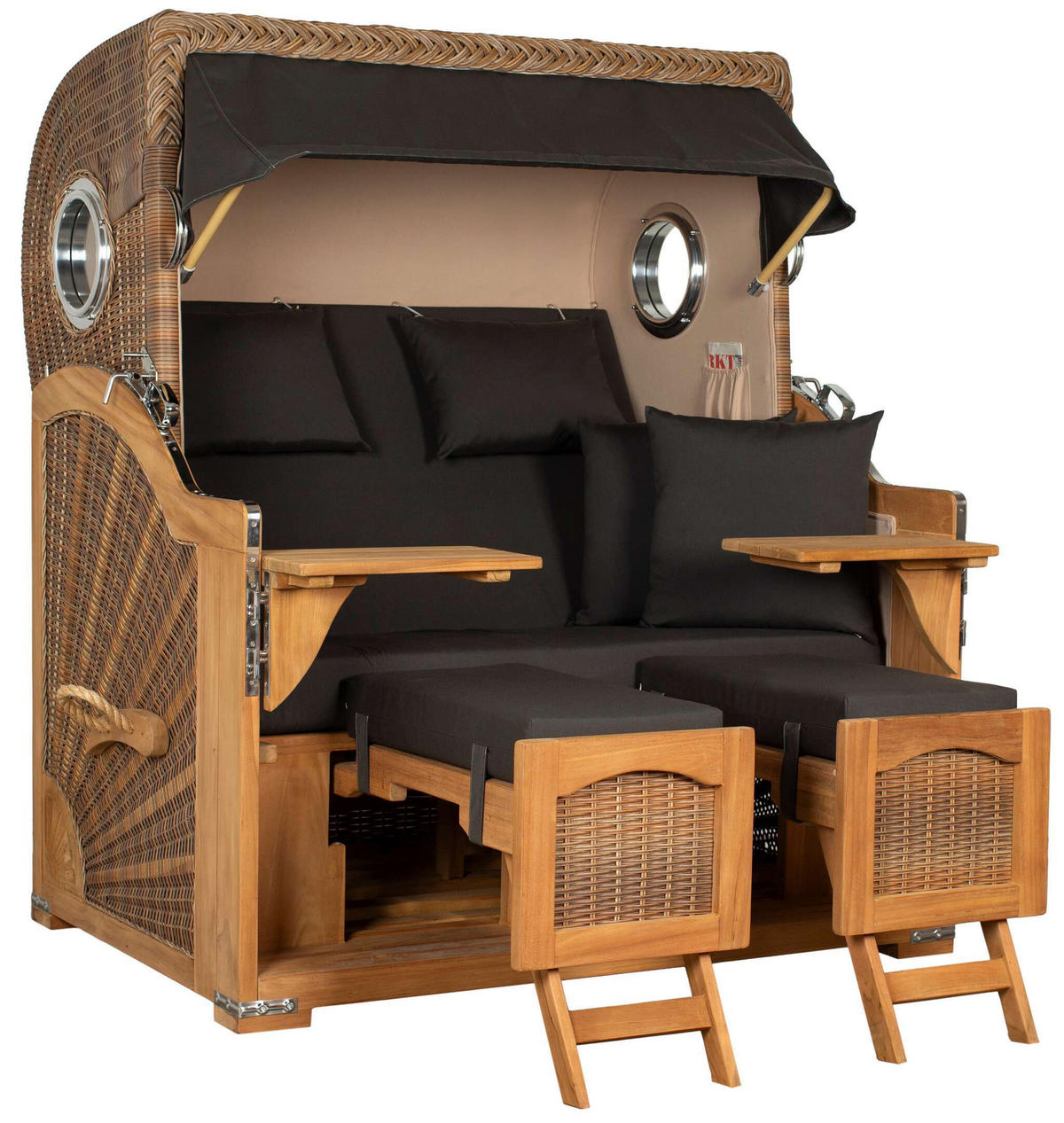 STRANDKORB XXL Düne Grande Teak Banana - Schwarz/Braun, Metall (142/170/95cm) - Mr. Deko