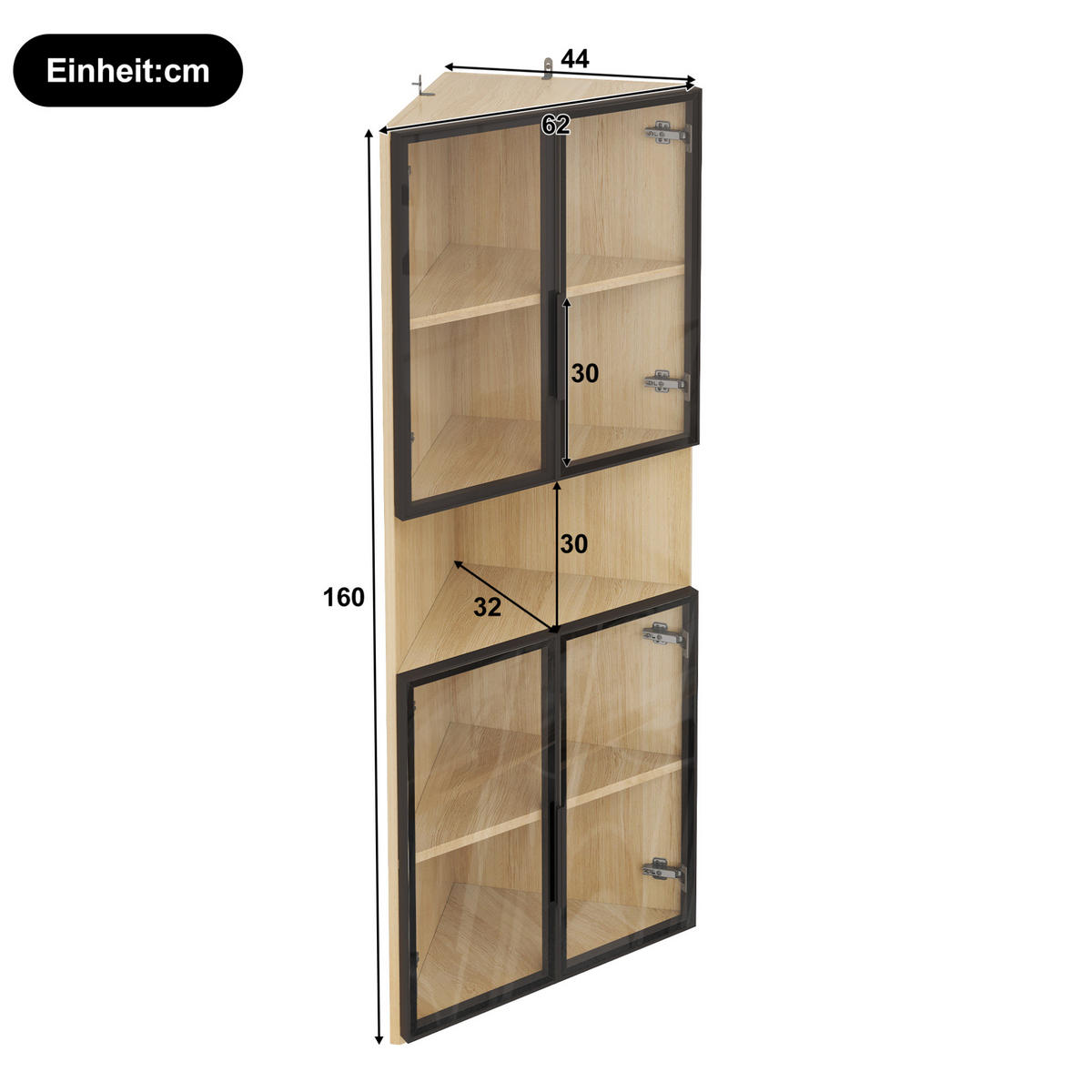 HIGHBOARD 62/32/160 cm in Eichefarben mit LED-Beleuchtung und Sicherheitsglas - Eichefarben, Holzwerkstoff (62/160/32cm) - Flora Grace
