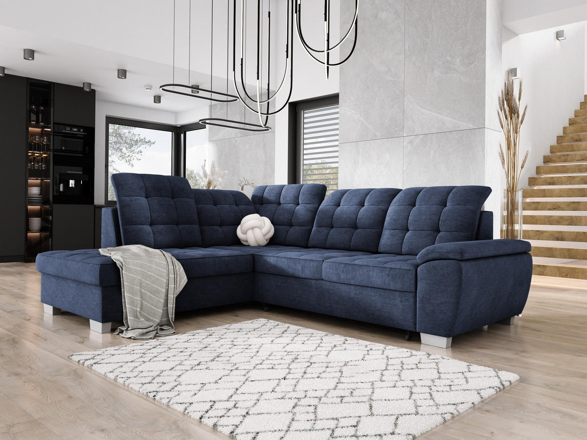 ECKSOFA LOTTA L-förmig Bettkasten verstellbare Kopfstützen hochwertige Verarbeitung lose Rückenkissen freistehend LINKS 212x258x106 cm Blue - Blau, Holz/Textil (212/258cm) - DomoHome