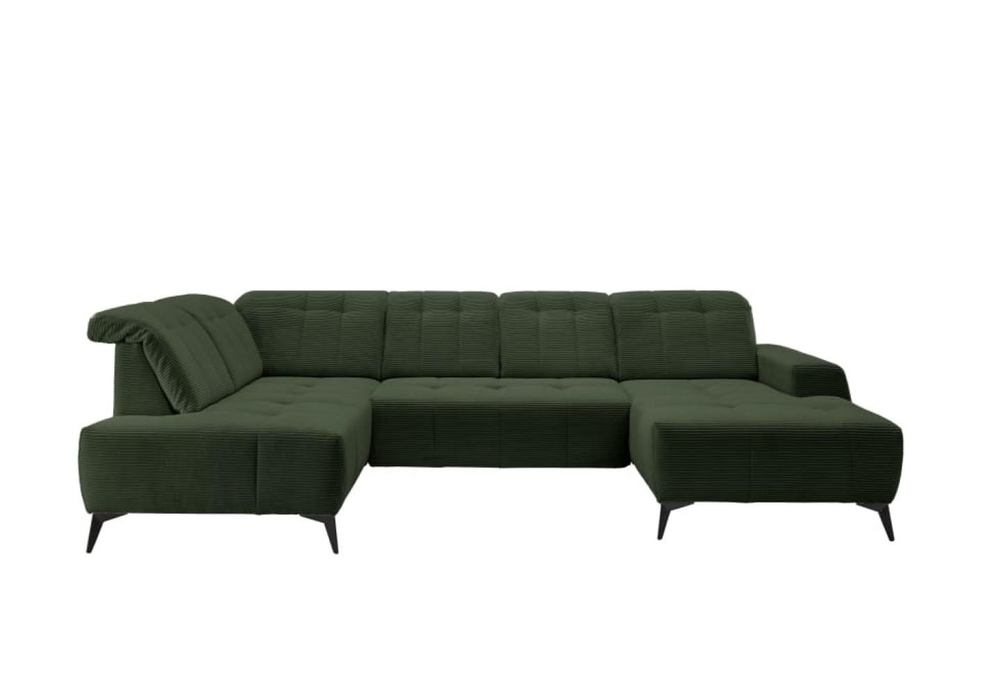 WOHNLANDSCHAFT mit elektrisch verstellbare Relaxfunktion, Cord-Stoff - Schwarz/Grün, Textil/Metall (337/104/200cm) - myHomelando