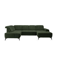 WOHNLANDSCHAFT mit elektrisch verstellbare Relaxfunktion, Cord-Stoff - Schwarz/Grün, Textil/Metall (337/104/200cm) - myHomelando