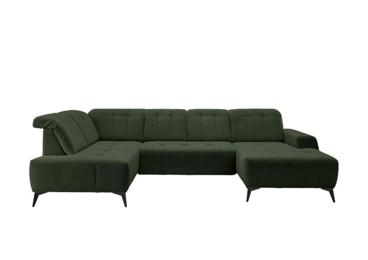 WOHNLANDSCHAFT mit elektrisch verstellbare Relaxfunktion, Cord-Stoff - Schwarz/Grün, Textil/Metall (337/104/200cm) - myHomelando