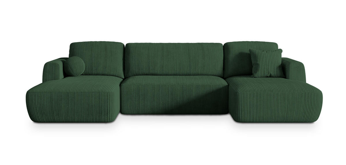 WOHNLANDSCHAFT SENTUM P Grün Kordstoff mit Schlaffunktion - Grün, Holz (330/90/148cm) - MASSENO