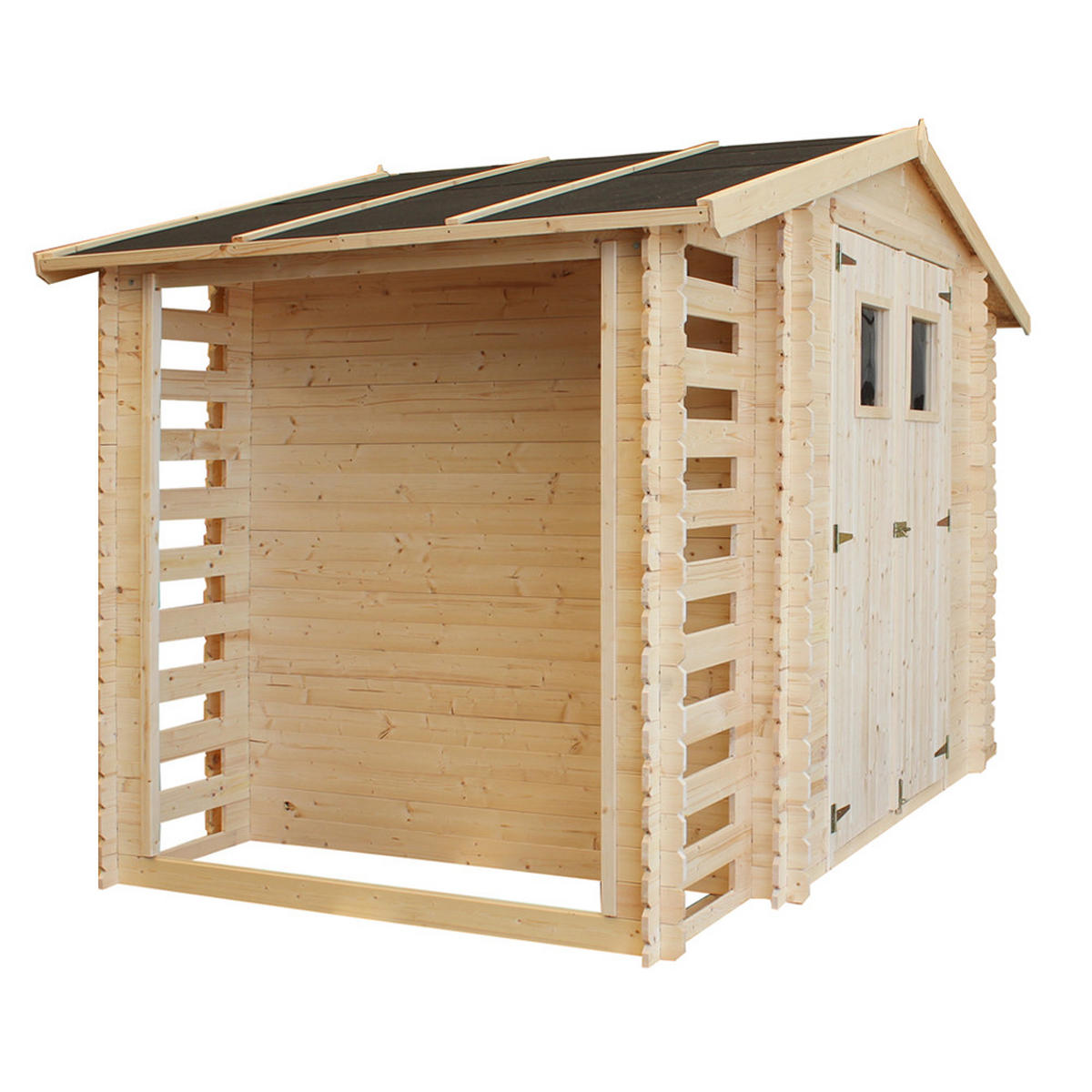 HOLZHAUS GARTENHAUS mit Brennholzschuppen M391 - B328xL206xH218 cm/ 3,53 + 0,97 + 0,97 m2 - Beige, Holz (328/218/206cm) - Timbela