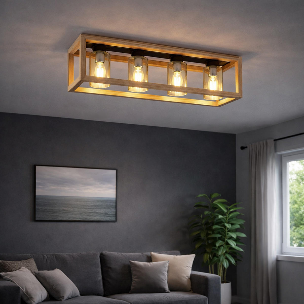 DECKENLEUCHTE Holzoptik Braun - Braun, Glas (75/20/22.5cm) - Globo Lighting