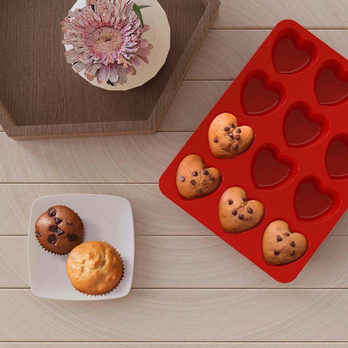 MUFFINFORM Herz 2-teiliges Set Silikon 24 Mulden - Rot, Kunststoff (22.3/3/29.7cm)