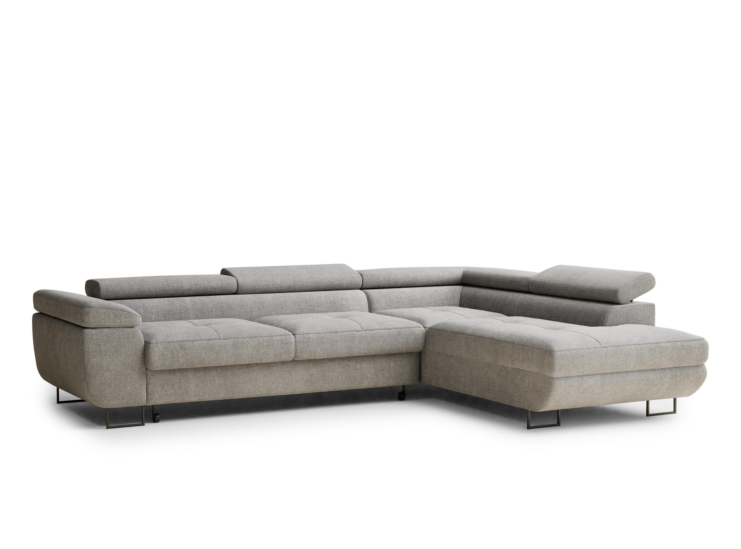 ECKSOFA Concord Beige grau Chenille-Stoff - Rechts Seite - Greige/Schwarz, Holz/Holzwerkstoff (277/203cm) - Maison de Reve
