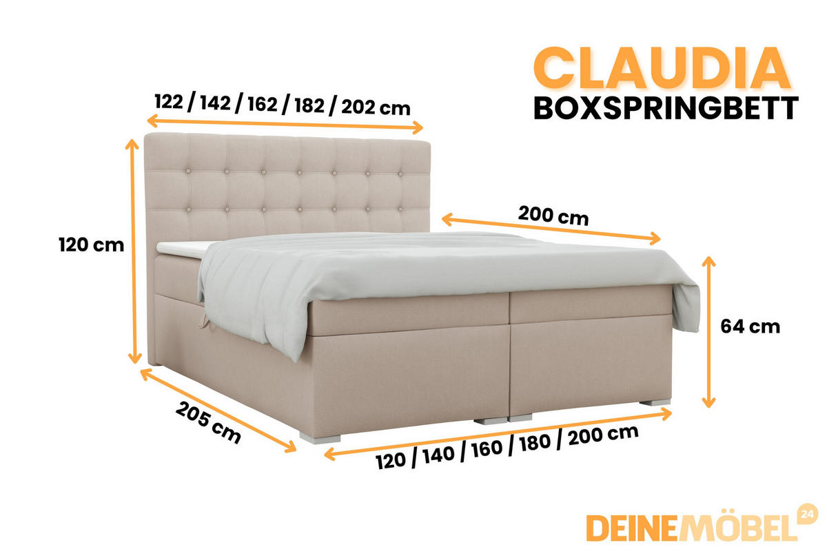 BOXBETT CLAUDIA 160/200 Velour Beige mit Bonell-Federkernmatratzen H3 - Beige, Holzwerkstoff (160/200cm) - Deine Möbel 24