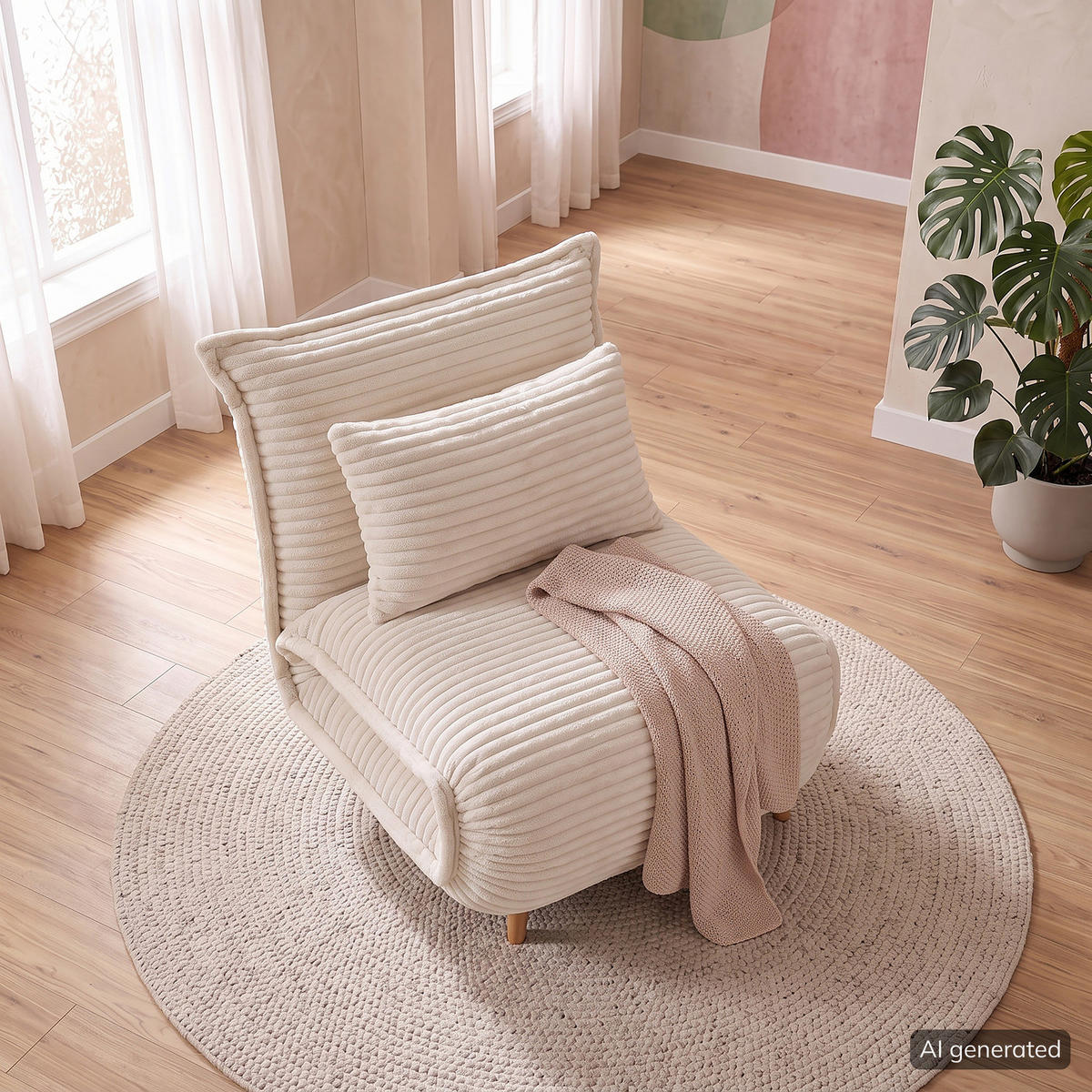 SCHLAFSESSEL - Cord / Eiche - Creme - Eiche Hell - Eichefarben/Creme, Textil/Metall (76/87/92cm) - home24