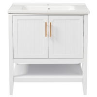 WASCHTISCH mit Unterschrank 80cm Keramikbecken Weiß - Weiß, Holzwerkstoff (80/89/47cm) - Urban Meuble