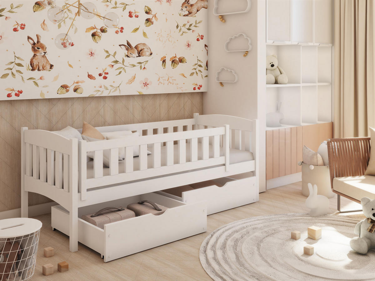 KINDERBETT Gia mit Schublade - Weiß, Holz (90/200cm) - Kids Collective