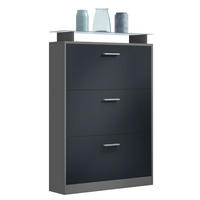 SCHUHSCHRANK Lavia Front in Schwarz mattt - Schwarz, Holzwerkstoff (89/128/23cm) - Vladon