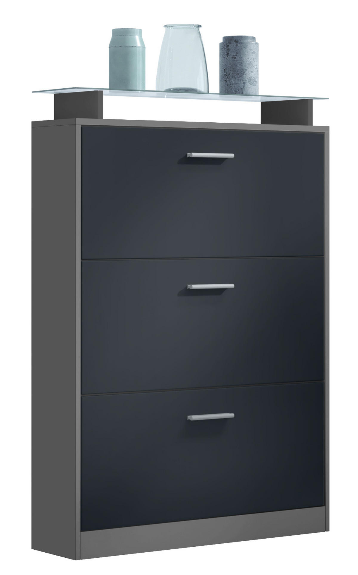 SCHUHSCHRANK Lavia Front in Schwarz mattt - Schwarz, Holzwerkstoff (89/128/23cm) - Vladon