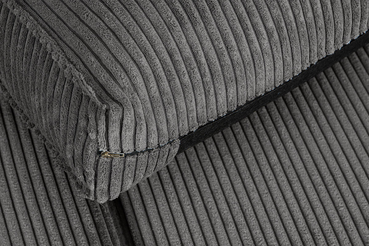 2-SITZER-SOFA INVIA Klassische-Stil mit Armlehnen, Feinkord-Stoff, Grau - Schwarz/Grau, Textil (164/87/98cm) - KONSIMO®