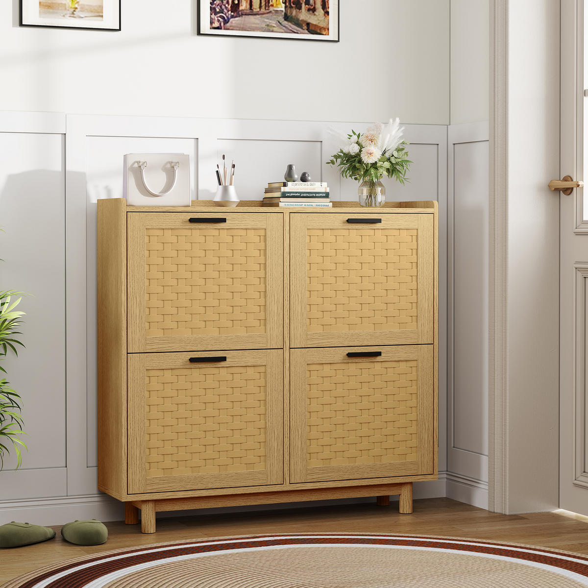 SCHUHSCHRANK 2 Ebenen, 8 Paare, modern, natürlich, 100x24x95 cm, Eiche - Naturfarben, Holz (100/95/24cm) - EuroLiving
