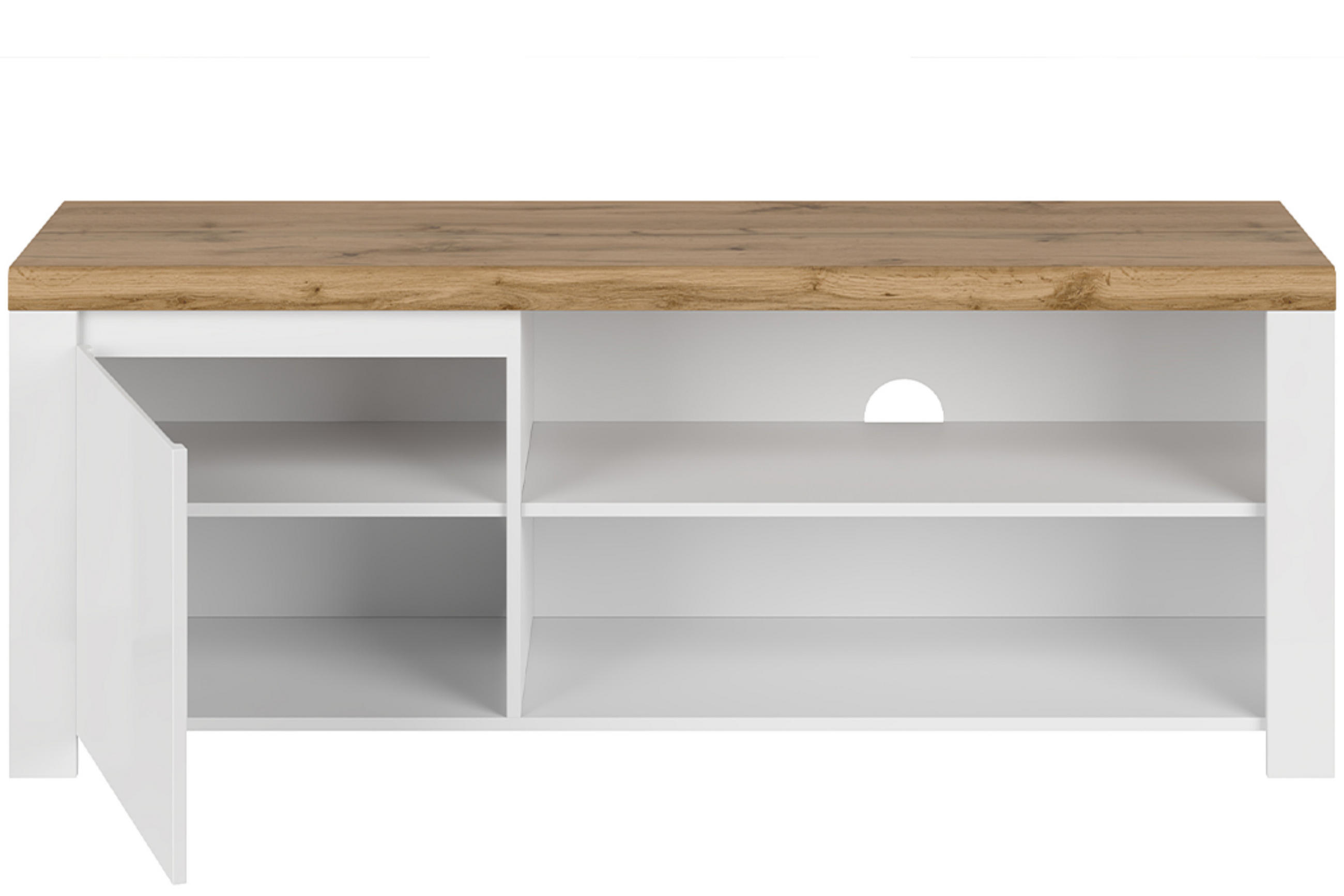 LOWBOARD DAMINO mit Türen und Einlegeböde, weiß - Eiche Wotan/Weiß, Holz (156/61/42cm) - KONSIMO®