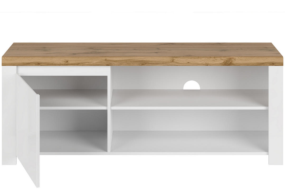 LOWBOARD DAMINO mit Türen und Einlegeböde, weiß - Eiche Wotan/Weiß, Holz (156/61/42cm) - KONSIMO®