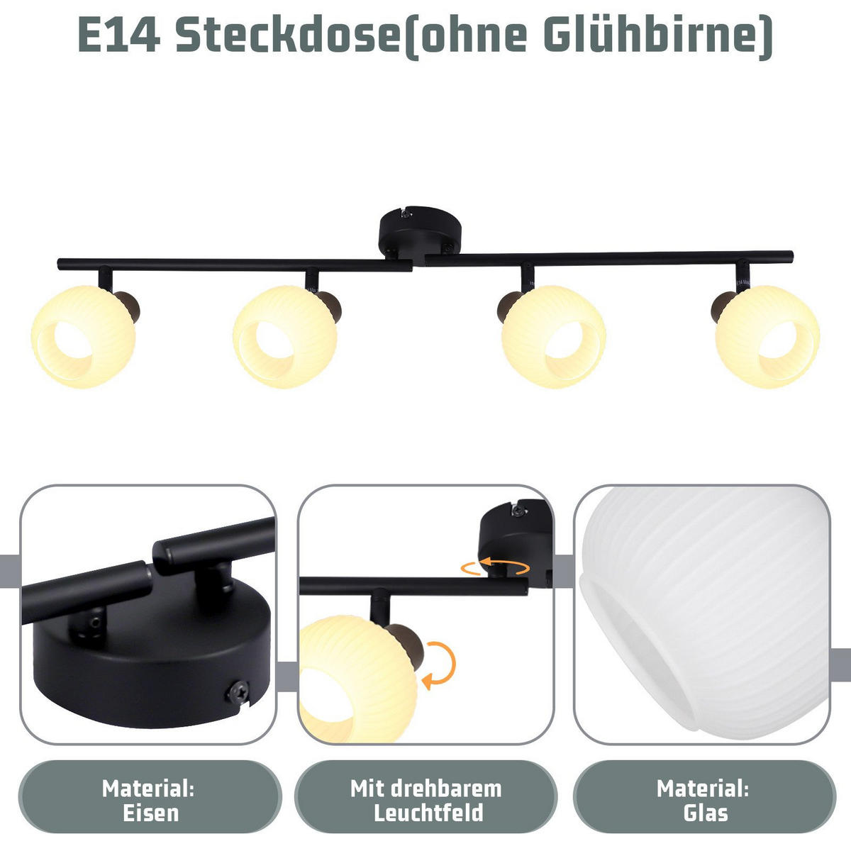 DECKENSTRAHLER Lantra 10/16.5/70 cm - Schwarz, Metall (70/10/16.5cm) - ZMH