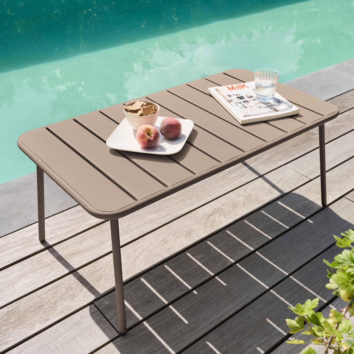 GARTEN-LOUNGETISCH, Taupe - Taupe, Metall (90/50/40cm) - Oviala