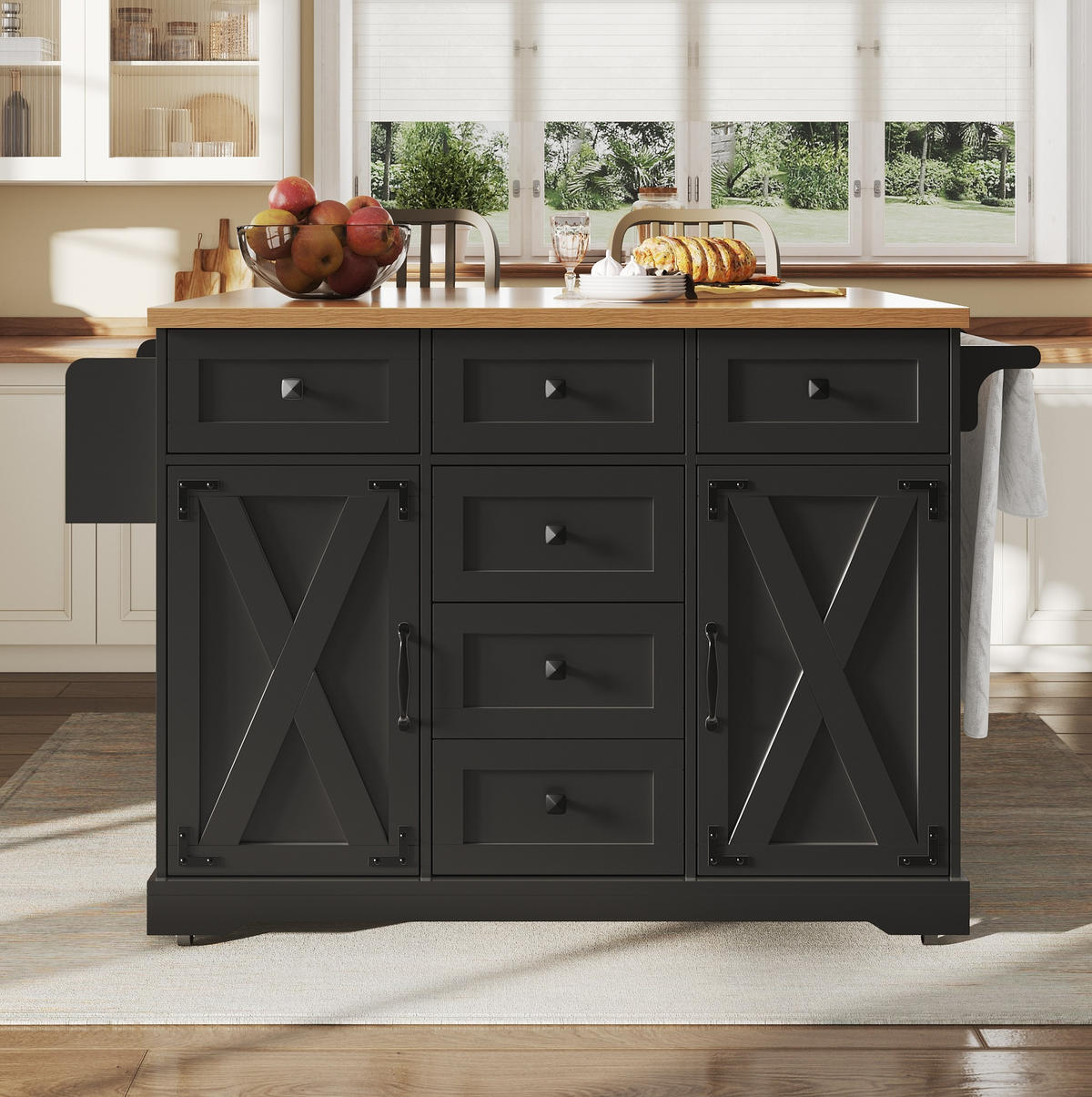 KÜCHENINSEL klappbar 147 x 70 x 93 cm Schwarz - Schwarz, Metall (70/93/147cm) - Beauniv