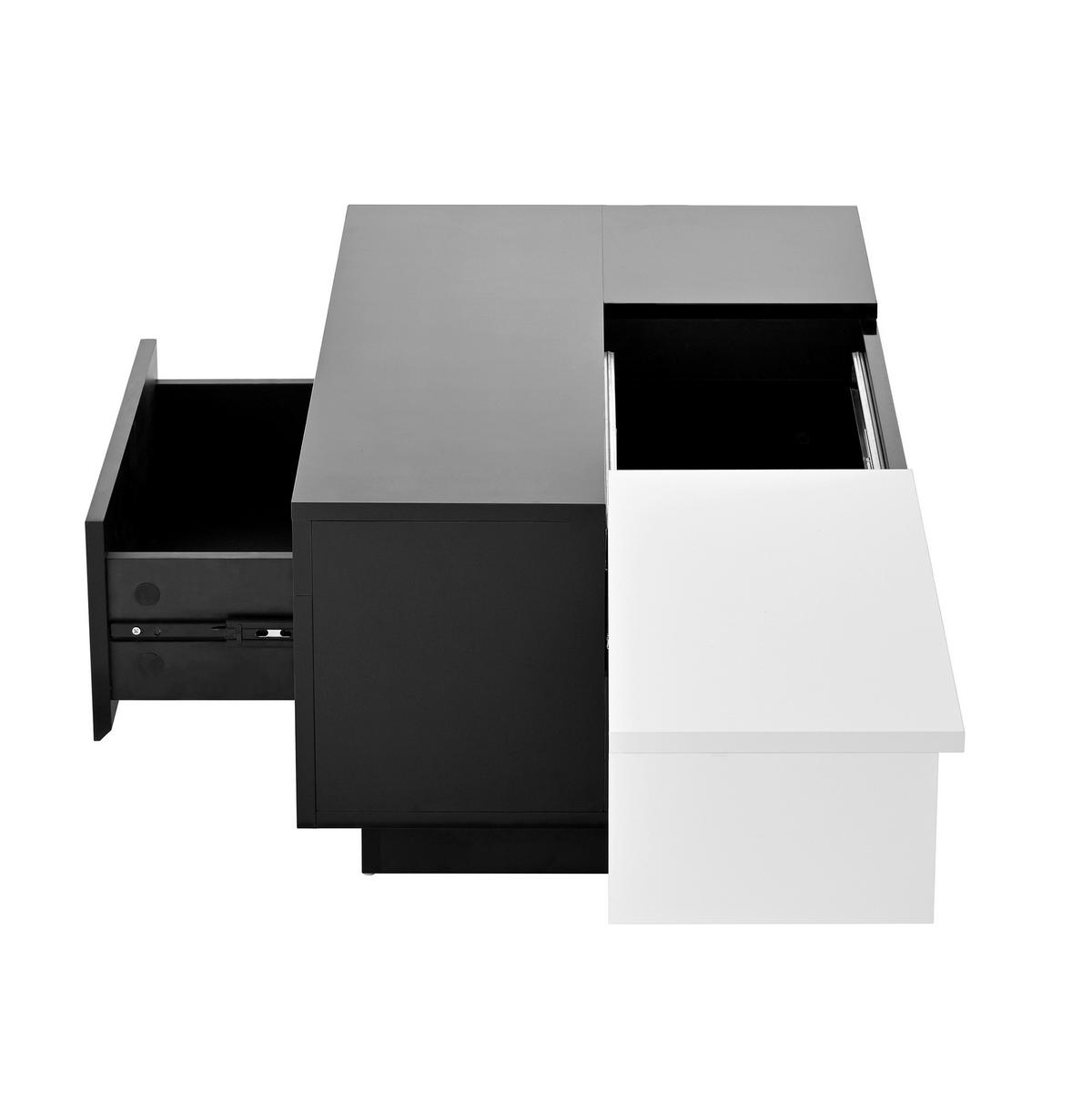 COUCHTISCH 80/50/35,5 cm mit LED-Beleuchtung, ausziehbarer Tischplatte und Stauraum aus MDF, Schwarz/Weiß - Schwarz, Holzwerkstoff (80/50/35.5cm) - Redom