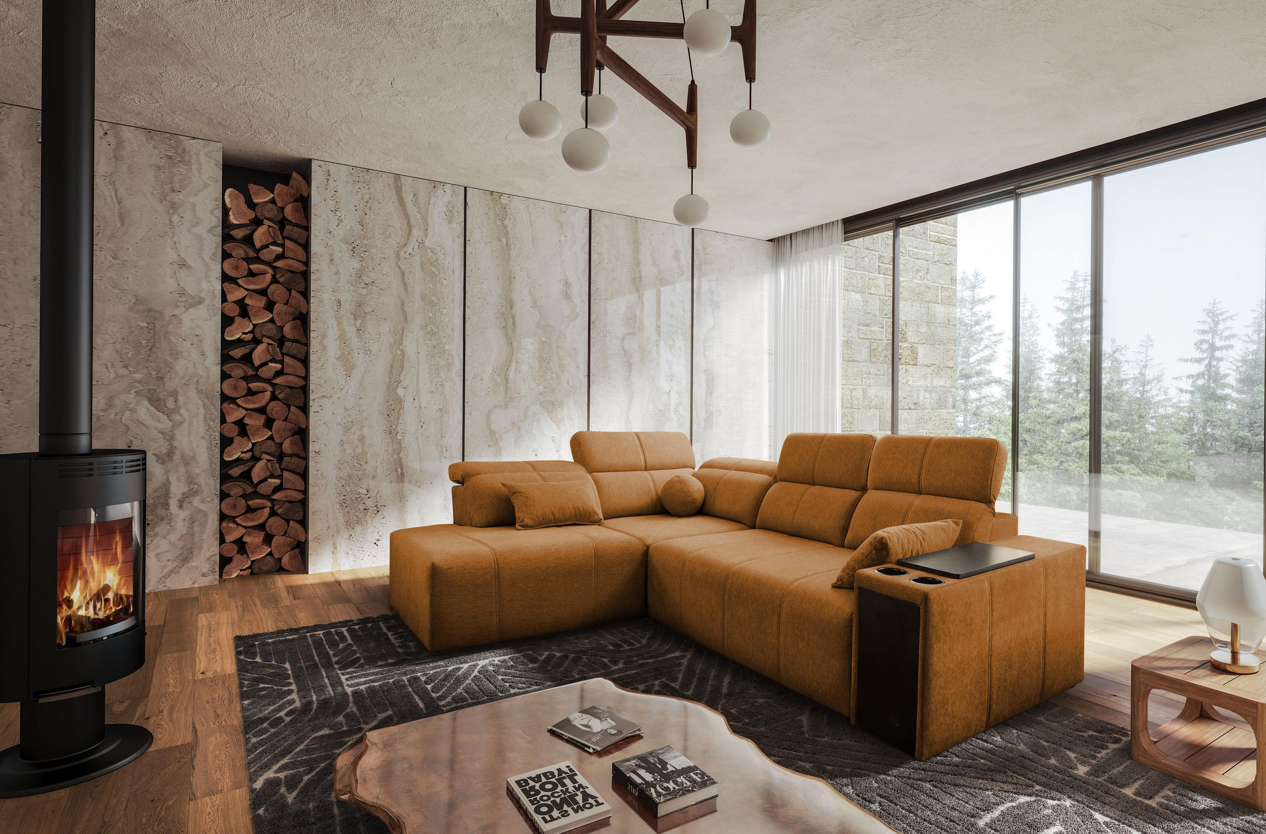 ECKSOFA Mindy VII mit Schlaffunktion und verstellbarer Rückenlehne, Stoff Verita Kupfer Links - Kupferfarben, Holz/Textil (230/288cm) - Kaiser Möbel