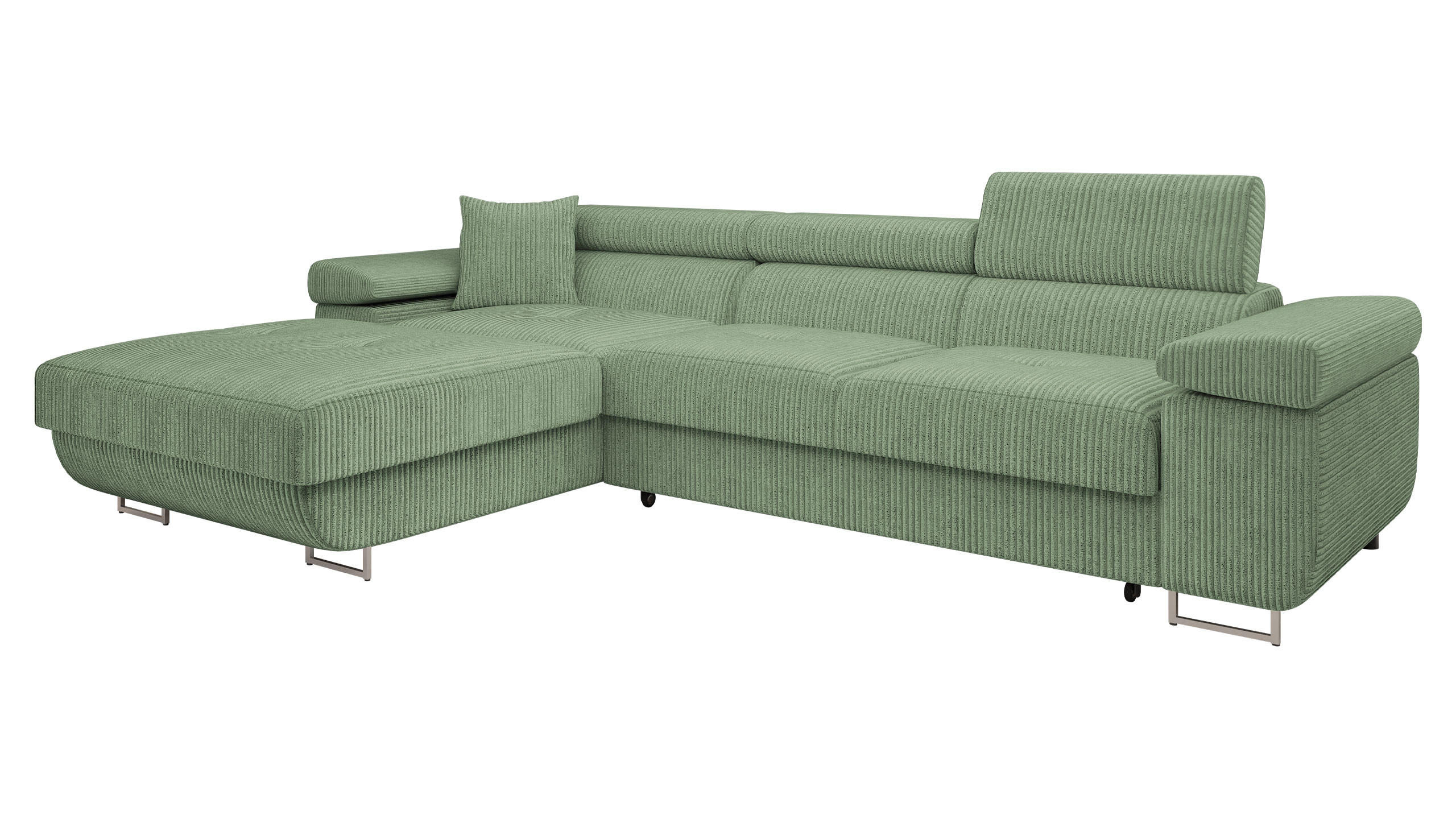 ECKSOFA Torezio Mini Cord, Seite: Links - Hellgrün, Holz/Textil (280/170cm) - MIRJAN24