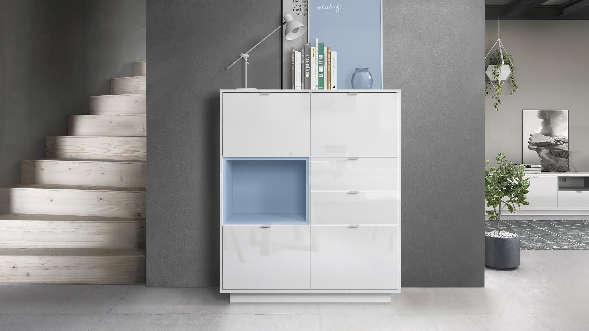 HIGHBOARD Metro Einsatz in Denim matt - Pastellblau, Holzwerkstoff (103/123/38cm) - Vladon