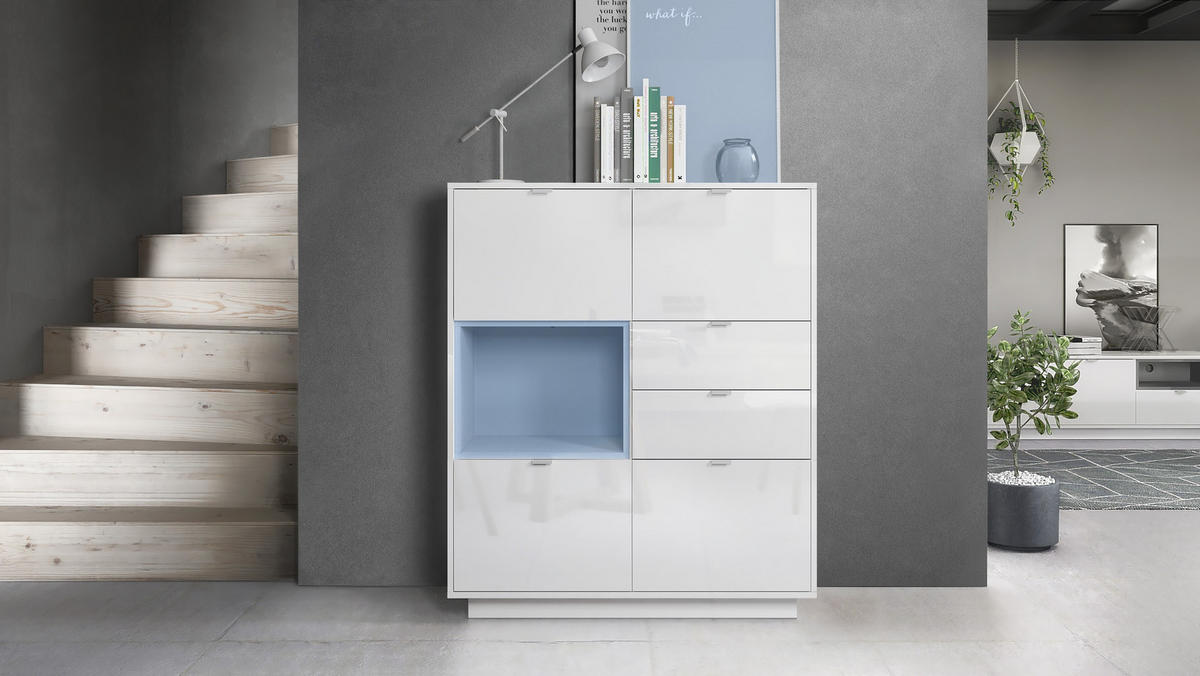 HIGHBOARD Metro Einsatz in Denim matt - Pastellblau, Holzwerkstoff (103/123/38cm) - Vladon
