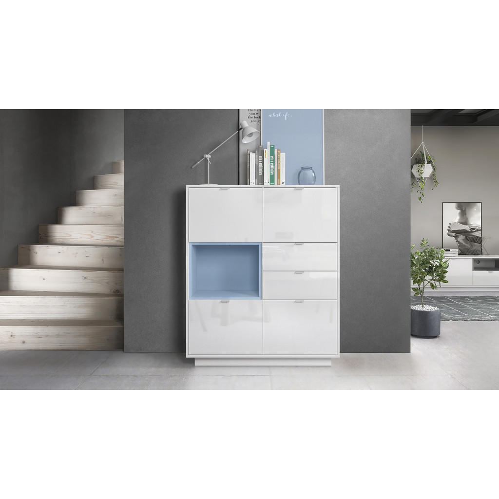 Thumbnail - Vladon Highboard, Pastellblau, Holzwerkstoff, 103x123x38 cm, Wohnzimmer, Kommoden & Sideboards, Highboards