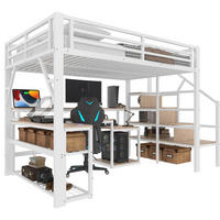 HOCHBETT aus Metall und MDF 140x200 cm Weiß mit Schreibtisch, LED-Leiste, USB-Anschlüssen und Stauraum - Weiß, Metall (140/200cm) - IVMEU