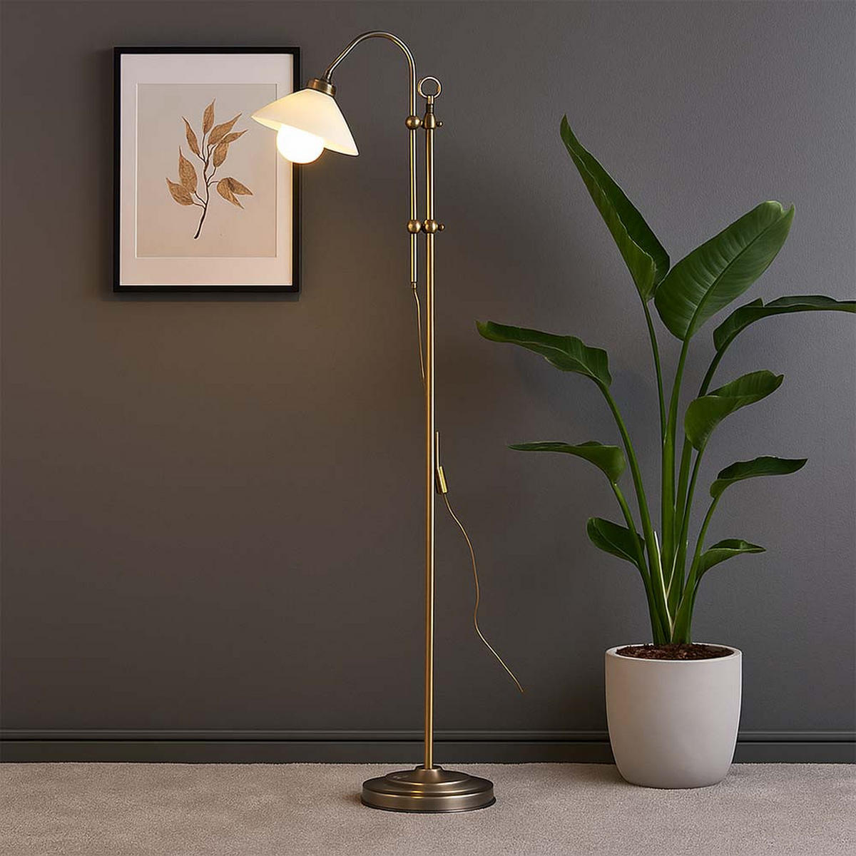 LED STEHLEUCHTE Altmessing Opal - Messingfarben, Glas (47/23/170cm) - Globo Lighting