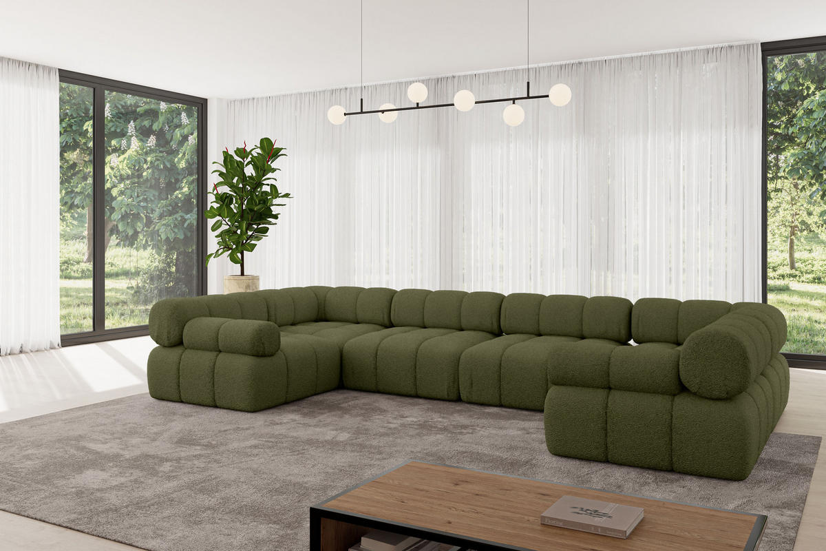 WOHNLANDSCHAFT modulares Sofa Birno-U2 - 380x190x70 cm Grün Bouclé - Grün, Holzwerkstoff/Textil (380/70/190cm) - ALTDECOR