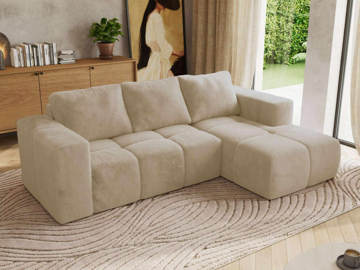 ROHOVÁ SEDAČKA MONIVA L Krémová Plyš - pravá strana - čierna/krémová, textil/plast (266/164cm) - MKS