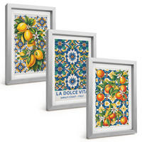 BILDER SET 3er Set - 20x30 cm Silberner Rahmen - Zitrusfarbene abstrakte - Silberfarben, Kunststoff (20/30cm) - TULUP